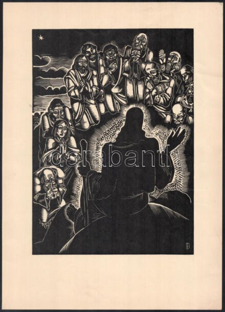 cca 1933 Dallos Hanna (1907-1944): 'Ti azért így imádkozzatok', fametszet, papír, jelzett a dúcon, 28,5x20,5 cm