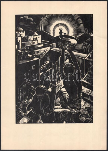 cca 1933 Dallos Hanna (1907-1944): 'Jöjjön el a te országod', fametszet, papír, jelzett a dúcon, 28,5x20,5 cm