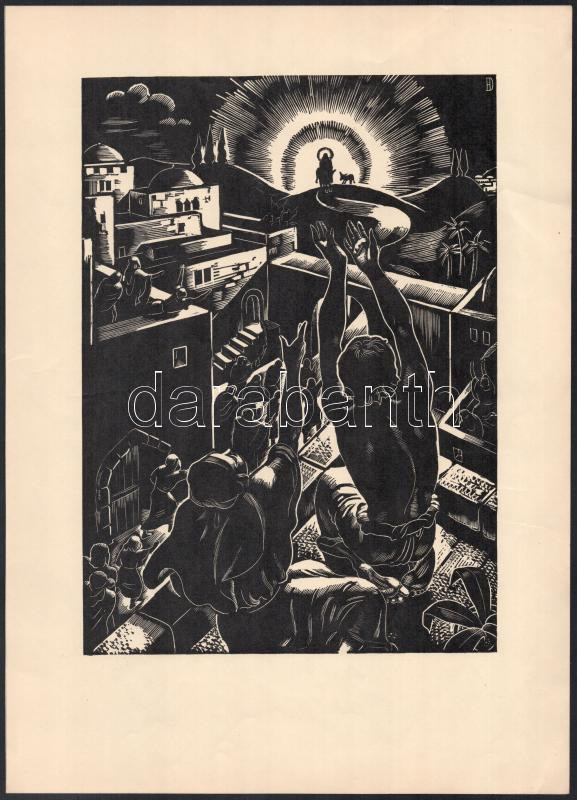 cca 1933 Dallos Hanna (1907-1944): 'Jöjjön el a te országod', fametszet, papír, jelzett a dúcon, 28,5x20,5 cm