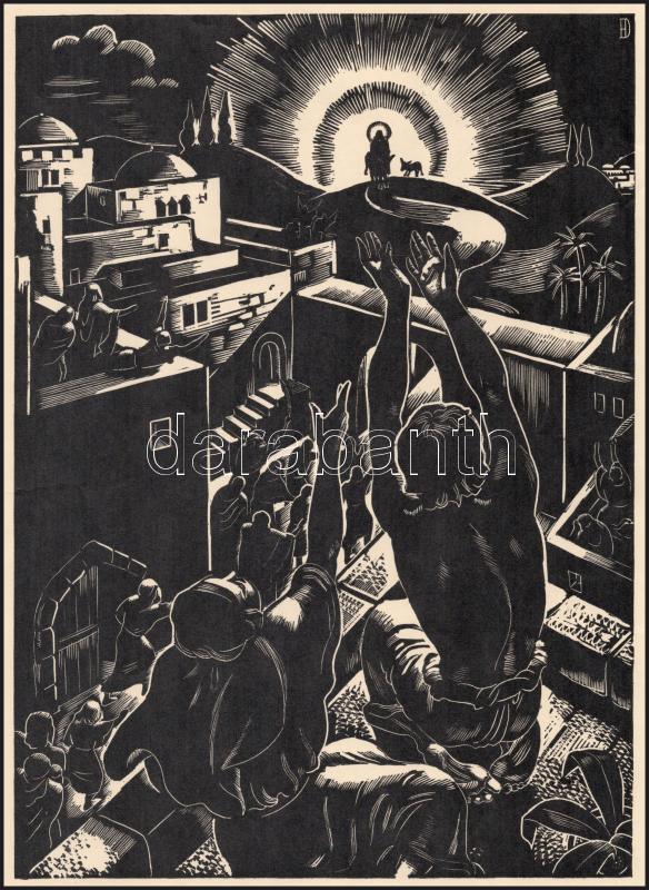 cca 1933 Dallos Hanna (1907-1944): 'Jöjjön el a te országod', fametszet, papír, jelzett a dúcon, 28,5x20,5 cm - Image 2