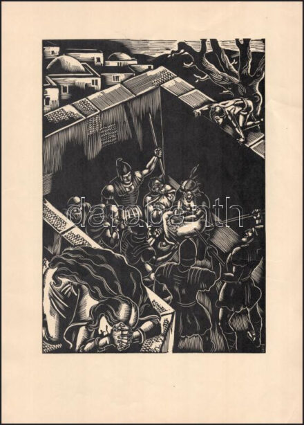 cca 1933 Dallos Hanna (1907-1944): 'És bocsásd meg a mi vétkeinket', fametszet, papír, jelzett a dúcon, 28,5x20,5 cm