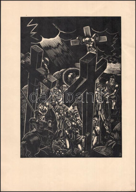 cca 1933 Dallos Hanna (1907-1944): 'Miképpen mi is megbocsátunk', fametszet, papír, jelzett a dúcon, 28,5x20,5 cm