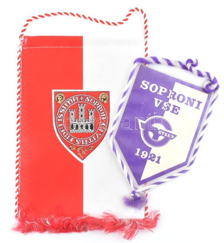 2 db Sopron asztali zászló (Soproni VSE, városcímeres), 21x15 cm és 14x10,5 cm