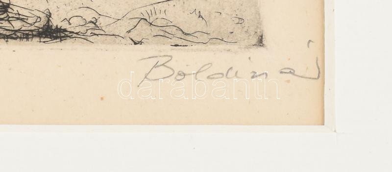 Boldizsár István (1897-1984): Kecskeméti tanya. Rézkarc, papír, jelzett, paszpartuban, 17x24 cm - Image 2