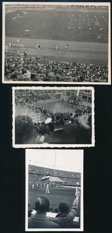 1936 Berlin, olimpia, 3 db feliratozott fotó, 8,5×6 és 8×10,5 cm