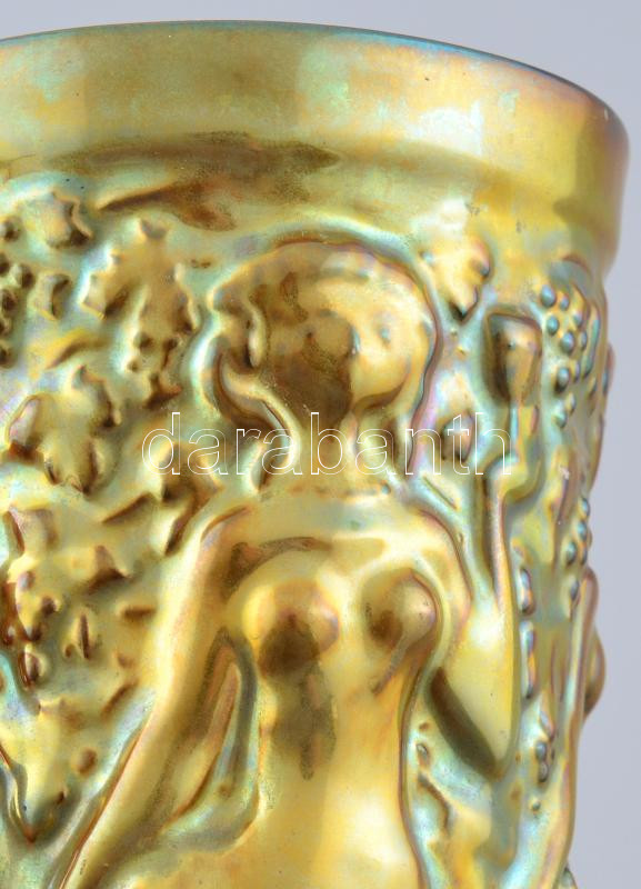 Zsolnay eozin mázas szüreti pohár. Jelzett, lepattanással a száján. 16 cm - Image 2
