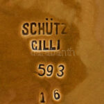 Schütz Cilli puttós szüreti disztál. Mázas kerámia, jelzett, mázrepedésekkel. d: 32 cm - Image 3