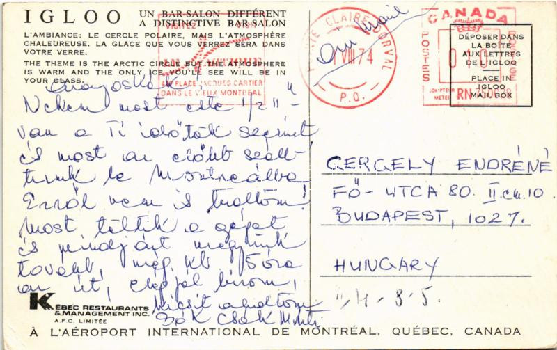 1974 Montréal, 'Igloo' A Distinctive Bar-Salon, the theme is the Arctic Circle (EK) - Image 2