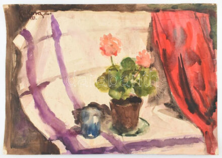 Szikora Tamás (1943-2012): Csendélet, 1961 (kétoldalas mű, hátoldalán: Sétálók, 1962). Akvarell, papír. Jelezve balra fent. Proveniencia: a művész hagyatéka. Lapszéli apró sérülésekkel, törésnyommal. 30,5x43,5 cm