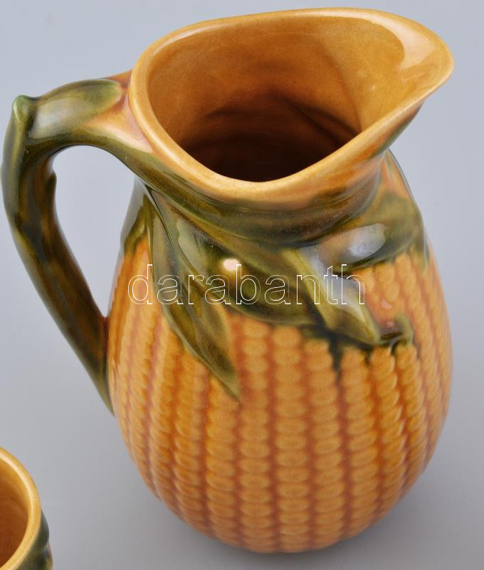 Kukorica formájú boros szett, 4 személyes, kerámia, jelzés nélkül, kopásokkal, m: 7,5-18,5 cm - Image 2