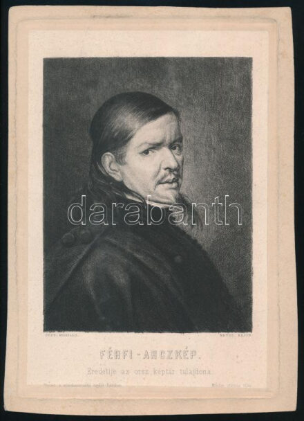 Murillo után, Rajon metszése: Férfi arckép. Rézkarc, papír, jelzett a metszeten. Nyomt. a műsokszorosító egylet Bécsben. 15,5x11,5 cm