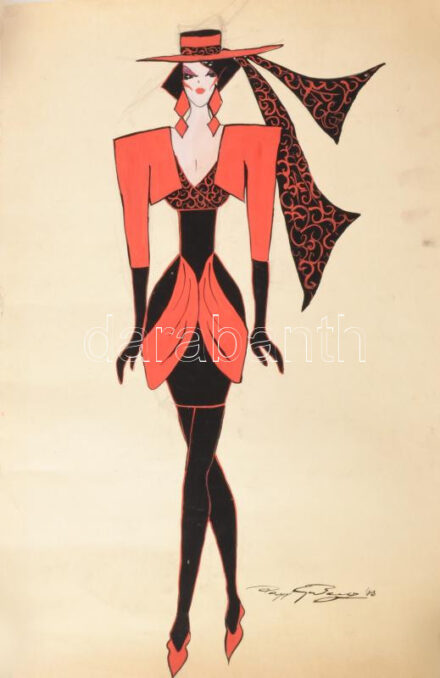 Papp jelzéssel: Divatterv, vegyes technika, jelzett. 37x57 cm