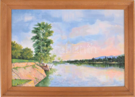 Gödi Vass István (1941-): Dunai hangulat I. Olaj, farost, jelzett, hátoldalán Képcsarnok Rt. kissé sérült címkéjével. Fakeretben, 40×57 cm