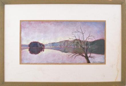 Szőnyi István jelzéssel: Vízparti hangulat. Akvarell, papír. Fakeretben, 22×45 cm