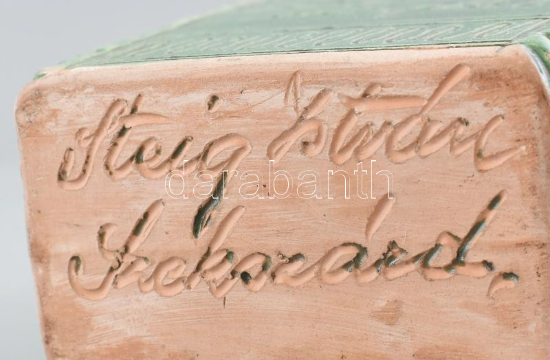 Népi butella, Steig István, Szekszárd, jelzett, mázhibákkal, m: 17 cm - Image 3