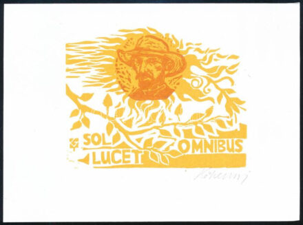 Kőhegyi Gyula (1933- ): Vincent van Gogh holland festőművész 'Sol omnibus lucent.'. Klisé, papír. Jelzett. 7x9cm