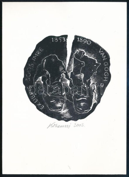 Kőhegyi Gyula (1933- ): Vincent van Gogh 1853-1890, Ex Libris Soós Imre. Klisé, papír. Jelzett. 8,5x8,8cm