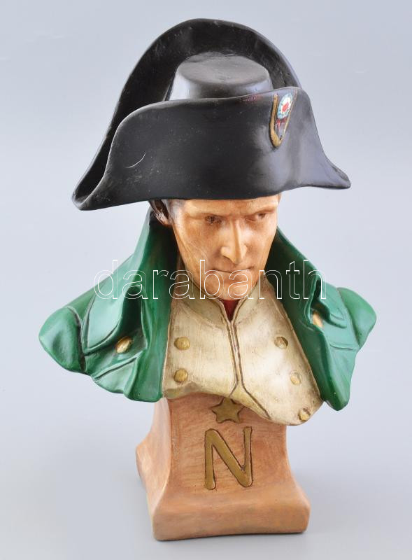 Bonaparte Napóleon büsztje, kerámia, festett, jelzett, kopásokkal, m: 34 cm