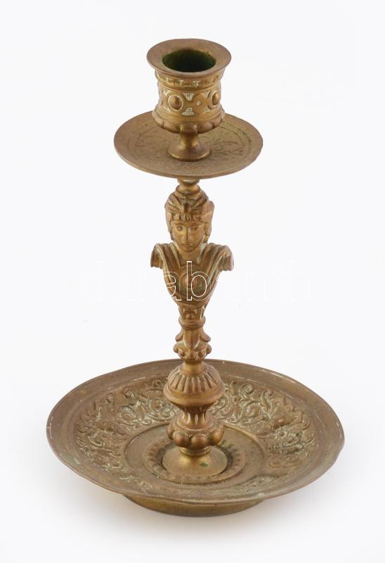 Figurális bronz gyertyatartó, m: 19 cm
