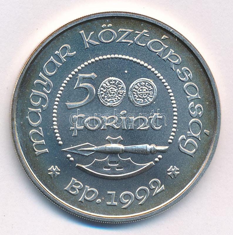 1992. 500Ft Ag 'Szent László' kapszulában, tanúsítvánnyal T:BU patina Adamo EM125 - Image 2