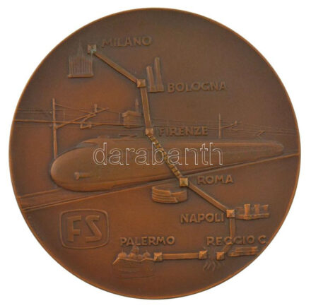 Olaszország 1970. 'A Firenze-Róma közti közvetlen vasútvonal építésének kezdete - 1970. Június 25.' kétoldalas bronz emlékérem 'S. Johnson' gyártói jelzéssel, eredeti filc tokban. Szign.: F. Ogliari, F. Sapi (80mm) T:1 Italy 1970.