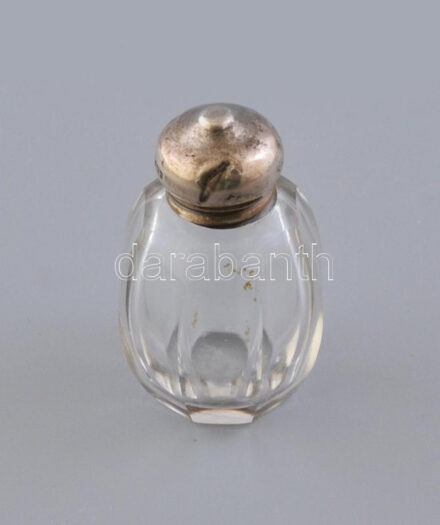 Ezüst (Ag) tetejű kozmetikai üvegcse, jelzett, m: 8 cm