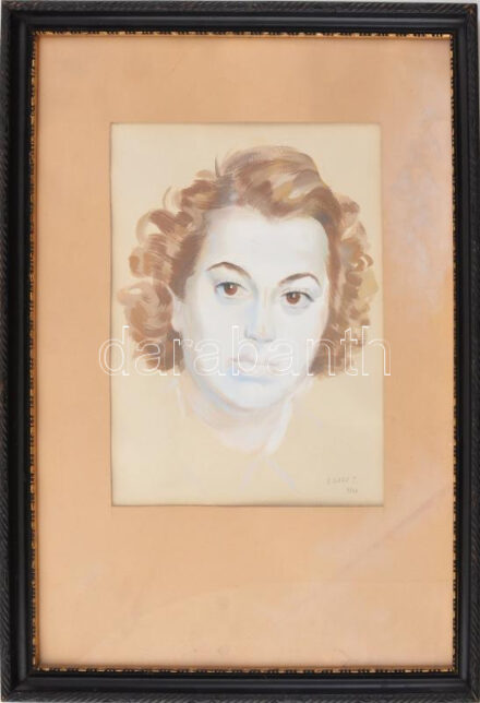 D. Szabó jelzéssel (Debreczeni Szabó István?): Női arckép, 1944. Tempera, papír. 29,5x22 cm. Üvegezett, dekoratív fakeretben.