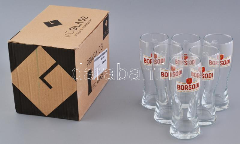 Borsodi 0,3l sörös pohár 6 db saját dobozában