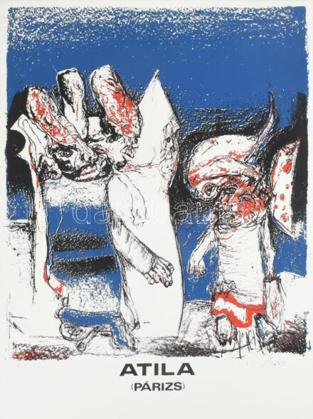 Atila (Bíró Attila) (1931-1987): Alakok. Szitanyomat, papír. Jelzett. Művészpéldány E.A. Exp. jelzéssel. Lapméret: 70x50 cm. Lapszéli egészen apró szakadásokkal.