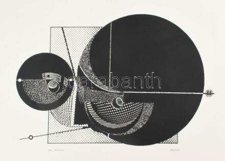 Joseph Kádár (1936-2019): Dualista kompozíció. Szitanyomat, papír, jelzett, számozott (99/100), hátoldalán a művész bélyegzőjével, 37x55 cm / Joseph Kádár (1936-2019): Dualist composition. Screenprint on paper, signed, numbered