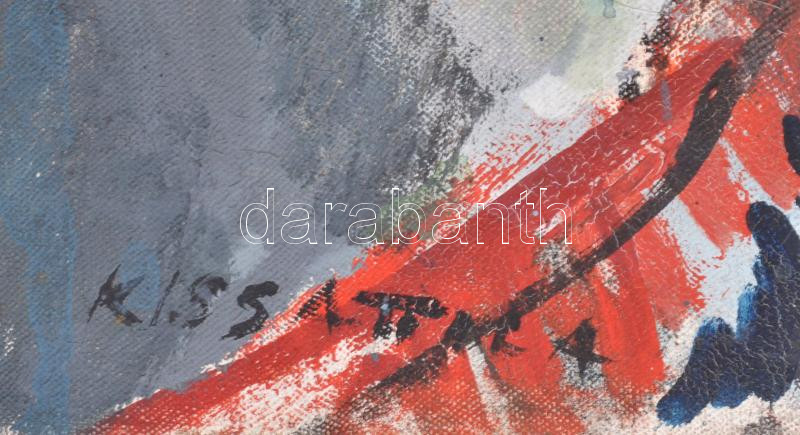 Kiss Attila (1941-): Virágcsendélet III. Olaj, vászon. Jelezve jobbra lent, hátoldalán autográf felirattal. Fakeretben. 82x60,5 cm - Image 2