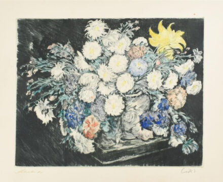 Csók István (1865-1961) - Prihoda István (1891-1956): Csendélet. Rézkarc, papír, jelzett (Prihoda és Csók I.), lapszéli apró foltokkal, 37x47 cm