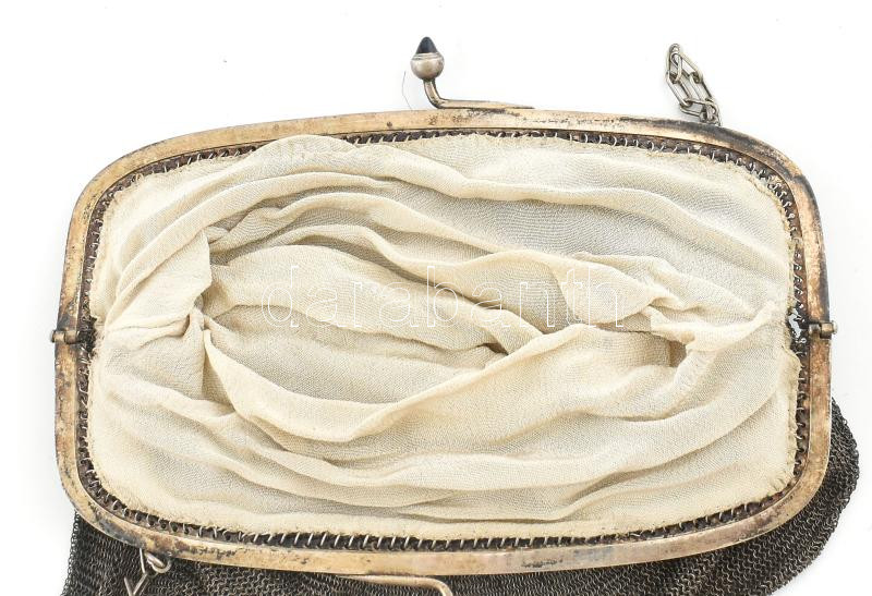 Ezüstözött fém, sodronyozott színházi táska, szép megkímélt állapotban, jelzés nélkül. 17x14,5, h: 41 cm - Image 4