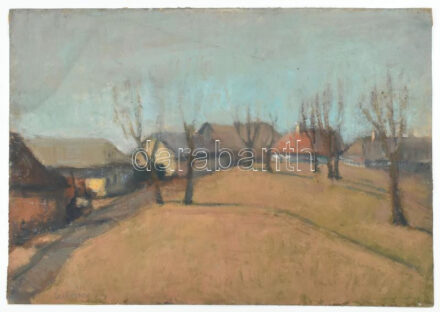 Szilvásy Margit (1898-1977): Faluvége. Olaj, papír, jelezve balra lent, 30×42 cm