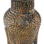 Buddha fej, bronz, kopásokkal, m: 15 cm - Image 3