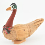 2db madár figura, faragott fa és gyékény, kézzel festett, m: 13-18 cm - Image 2