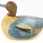 2db madár figura, faragott fa és gyékény, kézzel festett, m: 13-18 cm - Image 3