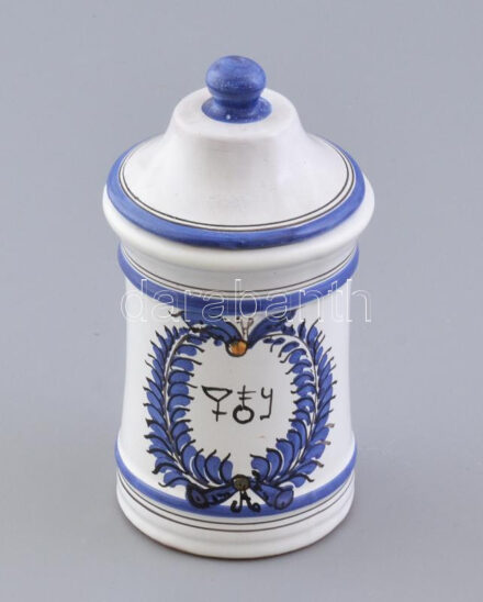 Habános patikaedény, kerámia, jelzett: Siófok 1982. Kopásnyomokkal, m: 18 cm
