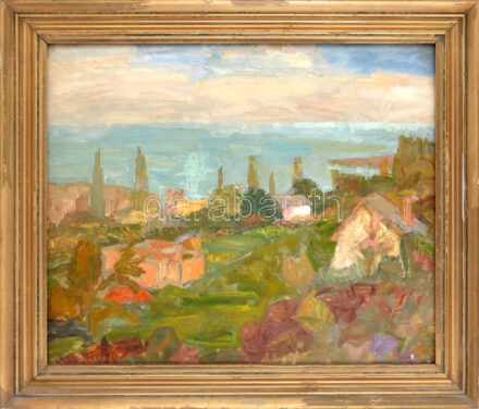 Vidéky Brigitta (1911-2017): Balaton felvidéki panoráma. Olaj, vászon, jelzett. 50x60 cm