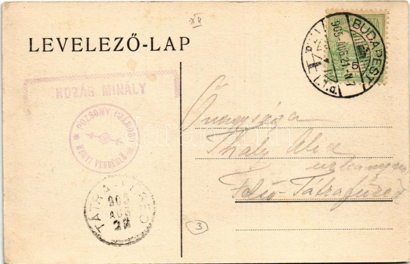 1905 Budapest XII. Pozsony-Jánoshegyi messzelátó. Schwarz I. + Kozár Mihály hegyi vendéglő' bélyegzése (EK) - Image 2