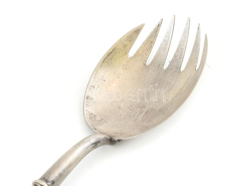 Ezüst (Ag) salátás szedő, csont nyéllel, jelzett, h: 28cm, bruttó: 77g - Image 2