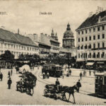 Budapest V. Deák tér, Anker Udvar, zongoraterem, üzletek, villamos (EK)