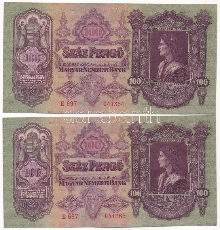 1930. 100P (2x) sorszámkövetők 'E 697 041364 - 041365' T:II Adamo P17