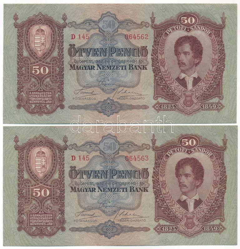 1932. 50P (2x) sorszámkövetők ' D 145 064562 - D 145 064563' T:I- Adamo P14
