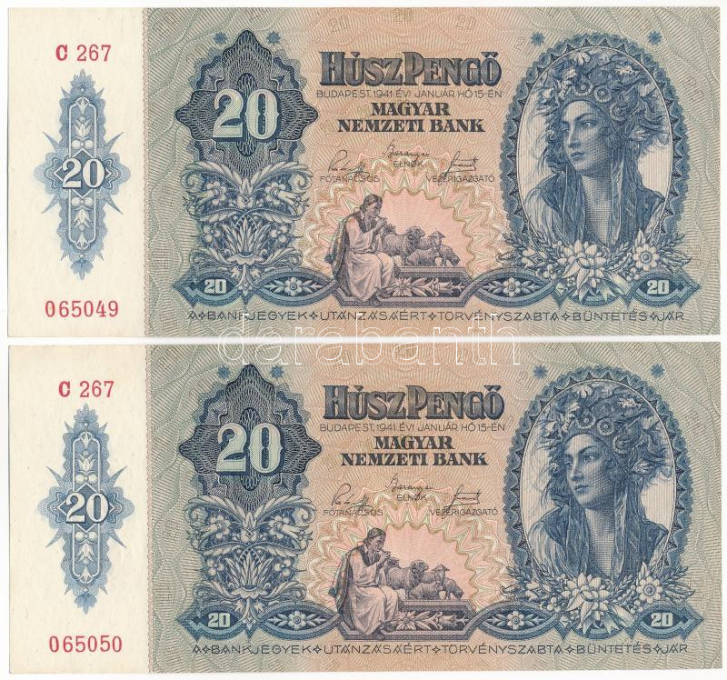 1941. 20P (2x) sorszámkövetők ' C 267 065049 - C 267 065050' T:I Adamo P12
