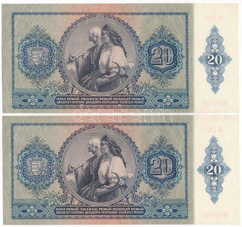 1941. 20P (2x) sorszámkövetők ' C 267 065049 - C 267 065050' T:I Adamo P12 - Image 2