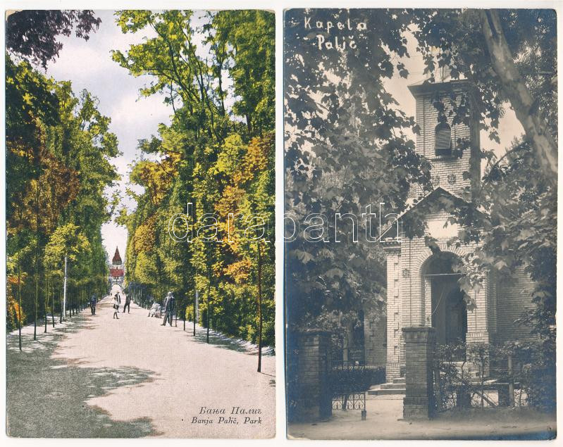 Palicsfürdő, Palic; strand és park - 4 db régi képeslap / spa, beach, park - 4 pre-1945 postcards - Image 2