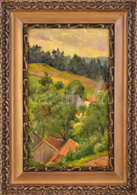 Réti jelzéssel: Tájkép. Olaj, farost, dekoratív keretben 37x22 cm