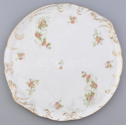 Hüttl Tivadar Budapest tortatál, kézzel festett porcelán, kopott, d: 37,5 cm