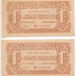 Csehszlovákia 1944. 1K (2x) sorszámkövetők 'HO 622365 - HO 622366' T:II,II- Czechoslovakia 1944. 1 Korun (2x) consecutive serials 'HO 622365 - HO 622366' C:XF,VF Krause 45